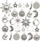 100g(80pcs) Craft Supplies Mixed Antique Silver Sun Moon Stars Charms Pendants for Crafting, Jewelry Findings Making Accessory for DIY Necklace Bracelet (M250)